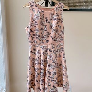 Peachy pink floral print skater dress